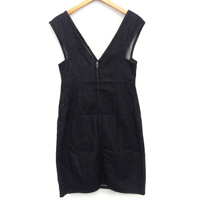 【中古】KEJI デニム ジャンパースカート Aライン 膝丈 シンプル Vネック コットン 綿 36 ブラック 黒 /HT15 レディース 【ベクトル 古着】 240712