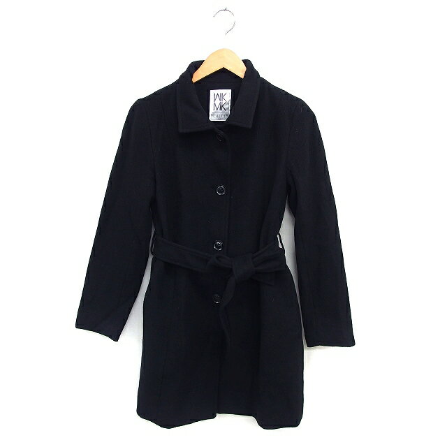 【中古】エムケー ミッシェルクラン MK MICHEL KLEIN ステンカラー コート アウター ミドル リボン ウール混 シンプル 38 黒 ブラック /NT14 レディース 【ベクトル 古着】 240821