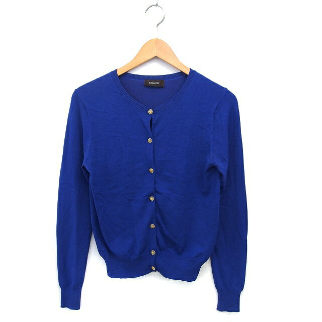 【中古】ジャスグリッティー JUSGLITTY カーディガン ニット リブ クルーネック ハイゲージ シンプル 長袖 2 青 ブルー /NT6 レディース 【ベクトル 古着】 240726