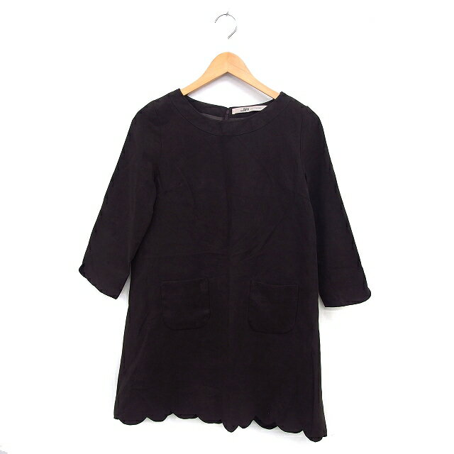 【中古】レイビームス Ray Beams ワンピース フレア ミニ フェイクスエード スカラップ シンプル バックジップ 長袖 1 ダークブラウン /NT30 レディース 【ベクトル 古着】 240823