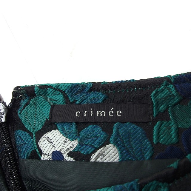 【中古】crimee フラワージャガード フロントタック 台形スカート ひざ丈 M ブラック 黒 /FT11 レディース 【ベクトル 古着】 240911