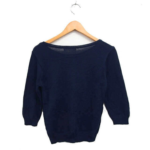 【中古】アロー a.r.w フラワーレース ニット セーター 五分袖 ボートネック ビーズ装飾 M ネイビー 紺 /FT10 レディース 【ベクトル 古着】 240918