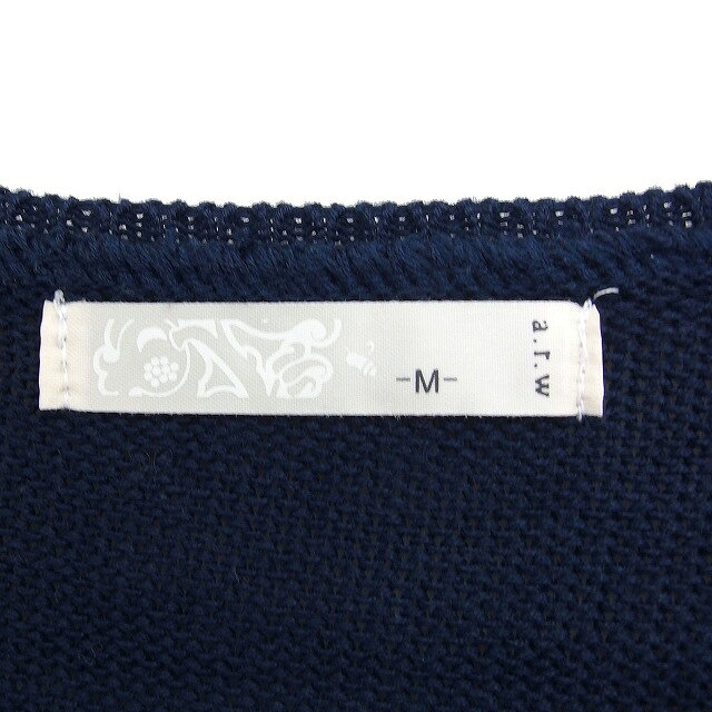 【中古】アロー a.r.w フラワーレース ニット セーター 五分袖 ボートネック ビーズ装飾 M ネイビー 紺 /FT10 レディース 【ベクトル 古着】 240918