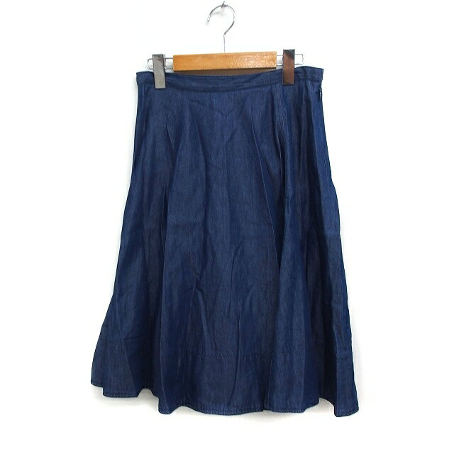 【中古】ストロベリーフィールズ STRAWBERRY-FIELDS フレア スカート ひざ丈 無地 シャンブレー 2 インディゴ 紺 /FT34 レディース 【ベクトル 古着】 241002