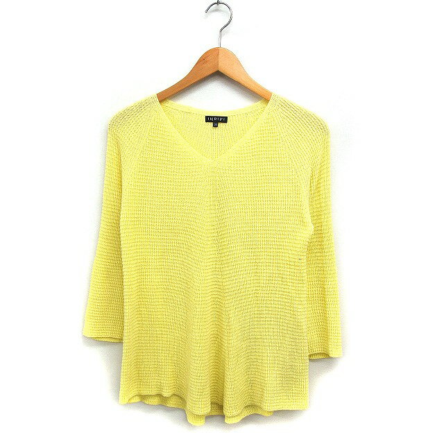 【中古】インディヴィ INDIVI Vネック ニット セーター 七分袖 無地 綿混 38 イエロー 黄 /FT19 レディース 【ベクトル 古着】 241004