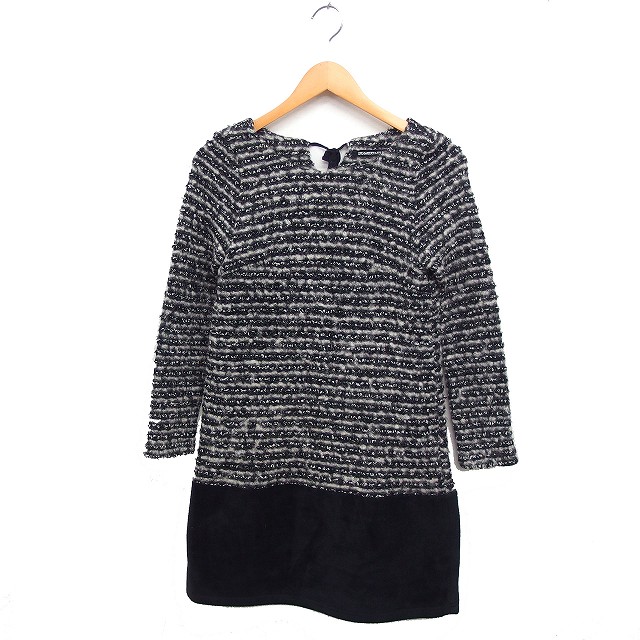 【中古】ストロベリーフィールズ STRAWBERRY-FIELDS 切替 ワンピース 長袖 ひざ丈 ボーダー ブラック 黒 /FT42 レディース 【ベクトル 古着】 241007