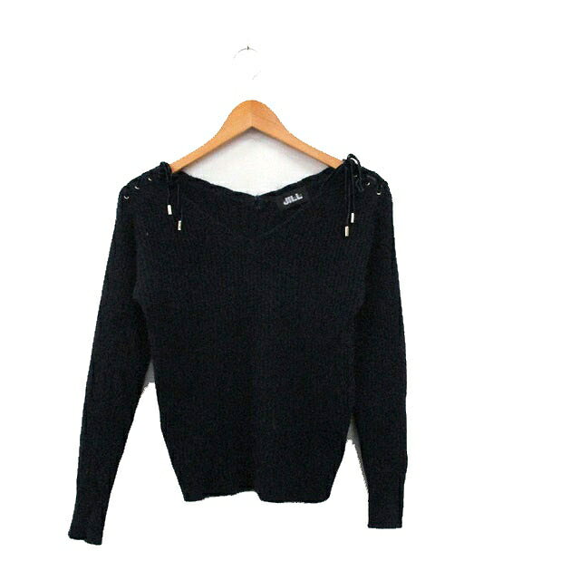 【中古】ジルバイジルスチュアート JILL by JILLSTUART ニット セーター 長袖 Vネック リボン F ネイビー 紺 /KT2 レディース 【ベクトル 古着】 241016
