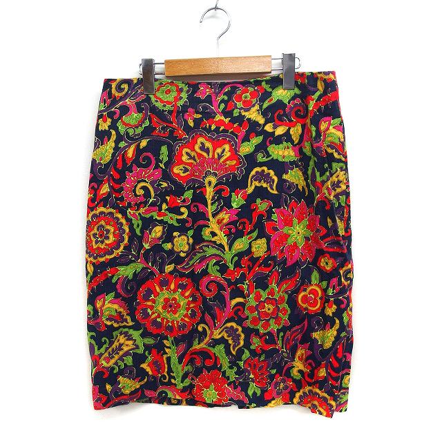 【中古】タルボット TALBOTS エスニック花柄 タイトスカート ひざ丈 スリット 8 ネイビー 紺 /FT37 レディース 【ベクトル 古着】 241025