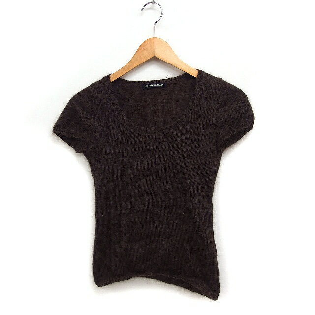 【中古】ストロベリーフィールズ STRAWBERRY-FIELDS パフスリーブ ニット セーター 丸首 無地 モヘヤ ふわふわ ブラウン 茶 /FT1 レディース 【ベクトル 古着】 241026