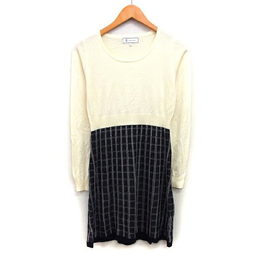 【中古】ロペピクニック ROPE Picnic ニット ワンピース フリル ミニ 切替 無地 格子柄 リブ 長袖 丸首 38 ライトベージュ ブラック 黒 /HT8 レディース 【ベクトル 古着】 241031 【中古】ロペピクニック ROPE Picnic ニット ワンピース フリル ミニ 切替 無地 格子柄 リブ 長袖 丸首 38 ライトベージュ ブラック 黒 /HT8 レディース 【ベクトル 古着】 241031