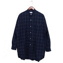 【中古】ジュンレッド JUNRed チェック ロング シャツ 長袖 スタンドカラー M ネイビー 紺 /FT31 メンズ 【ベクトル 古着】 241115