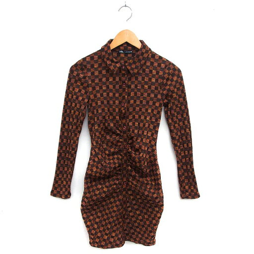 【中古】ザラ ZARA シャツワンピース タイト ミニ ステンカラー ギャザー チェック ストレッチ 長袖 S 茶 ブラウン /NT30 レディース 【ベクトル 古着】 241121 【中古】ザラ ZARA シャツワンピース タイト ミニ ステンカラー ギャザー チェック ストレッチ 長袖 S 茶 ブラウン /NT30 レディース 【ベクトル 古着】 241121