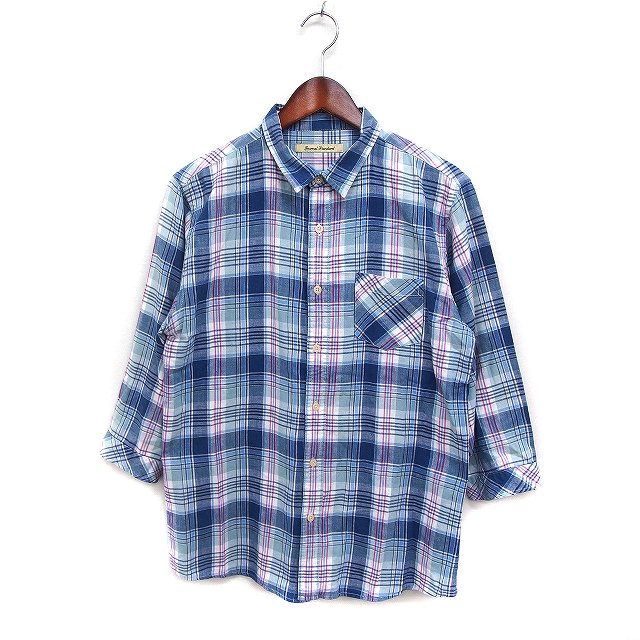 【中古】ジャーナルスタンダード JOURNAL STANDARD チェック シャツ カジュアル 七分袖 コットン 綿 L ..