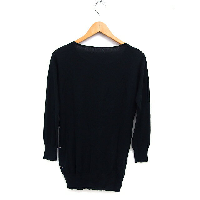 【中古】クードシャンス CdeC COUP DE CHANCE ニット セーター チュニック リブ ウール混 チェック ボートネック ハイゲージ 長袖 38 黒 ブラック /NT3 レディース 【ベクトル 古着】 241213