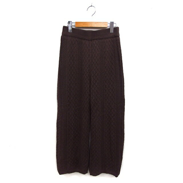 【中古】マジェスティックレゴン MAJESTIC LEGON ニット ワイド イージーパンツ ゆったり コットン混 リブ M 茶 ブラウン /NT6 レディース 【ベクトル 古着】 241218