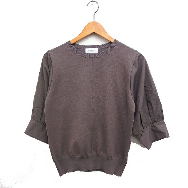 【中古】オペークドットクリップ OPAQUE.CLIP 袖切替 ニット セーター 五分袖 丸首 無地 40 L ブラウン..