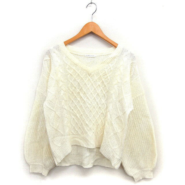 【中古】ローリーズファーム LOWRYS FARM アラン模様 ニット セーター Vネック ロングテール ケーブル..