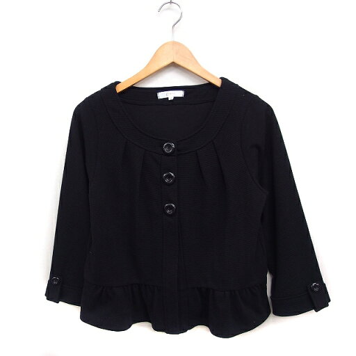 【中古】グローブ grove ノーカラー ジャケット ペプラム 無地 タック M ブラック 黒 /FT2 レディース 【ベクトル 古着】 241227 【中古】グローブ grove ノーカラー ジャケット ペプラム 無地 タック M ブラック 黒 /FT2 レディース 【ベクトル 古着】 241227