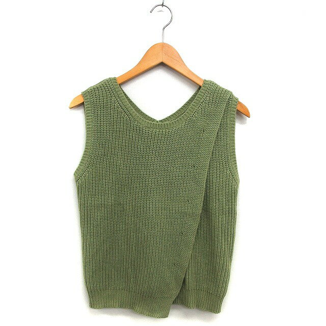 【中古】ビス ViS ベスト ニット フロントクロス クロップド リブ コットン混 M カーキ /NT2 レディース 【ベクトル 古着】 241226