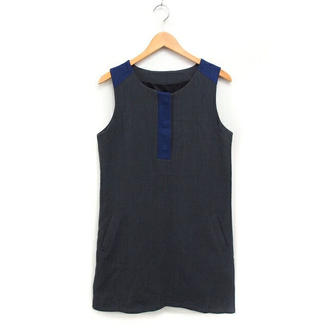 【中古】T2 Label ノースリーブ ワンピース ひざ丈 切替 フェイクスエード 無地 グレー 灰 /FT8 レディース 【ベクトル 古着】 250125