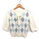 【中古】エニィスィス エニシス anySiS 五分袖 ニット セーター アーガイル柄 リボンネック ウール混 2 アイボリー 白 /FT38 レディース 【ベク...