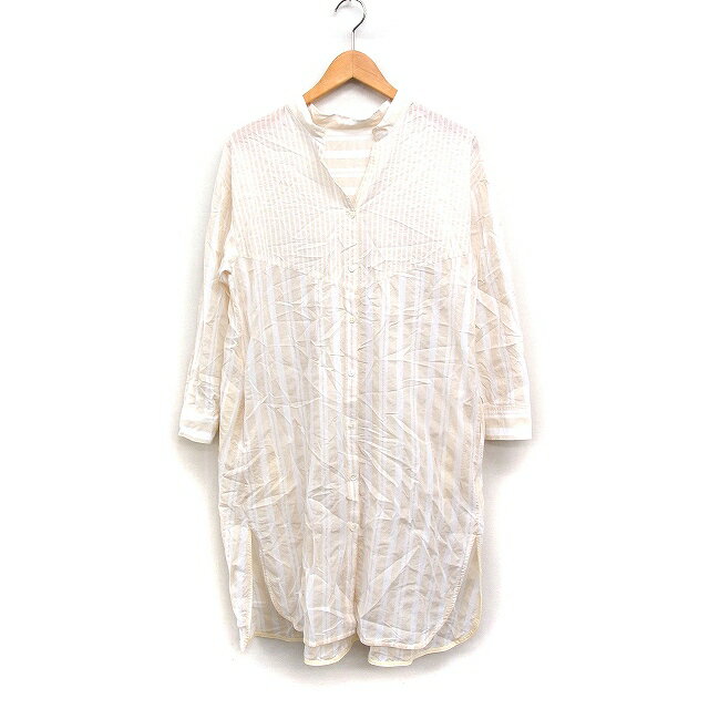 【中古】メイソングレイ MAYSON GREY ストライプ シャツ ワンピース 長袖 ロング丈 コットン 綿 1 ベージュ /FT31 レディース 【ベクトル 古着】 250201