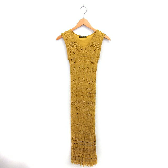 【中古】ゴージ GORGE ワンピース タイト ロング ニット フリンジ 薄手 ノースリーブ M からし色 マスタード /TT レディース 【ベクトル 古着】 250207