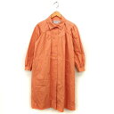 【中古】ドミノルック DOMINO LOOK シャツワンピース ゆったり ロング ステンカラー ギャザー コットン 綿 ラグランスリーブ 長袖 9 オレンジ /NT31 レディース 【ベクトル 古着】 250207