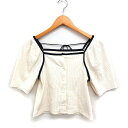 【中古】ワンアフター アナザー ナイスクラップ one after another NICE CLAUP スクエアネック リブ ニット 半袖 リボン 配色 F ...