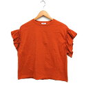 【中古】ローリーズファーム LOWRYS FARM フリルスリーブ カットソー Tシャツ 丸首 無地 コットン 綿 F オレンジ /FT14 レディース 【ベク...