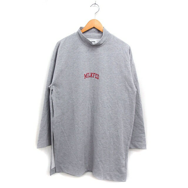 【中古】ミルクフェド MILKFED. サイドスリット 刺繍ロゴ チュニック 長袖 ハイネック バックプリント 綿 ONE グレー 灰 /FT10 レディース 【ベクトル 古着】 250212