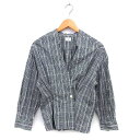 【中古】アーバンリサーチ ドアーズ URBAN RESEARCH DOORS ノーカラー ジャケット チェック タック コットン混 裏地なし ドロップショルダー One グレー /NT22 レディース 【ベクトル 古着】 250217