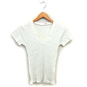 【中古】ヤングアンドオルセン YOUNG & OLSEN プランジングネック カットソー リブ 透け感 コットン 綿 半袖 1 オフホワイト /NT18 レディ...