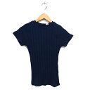 【中古】ヤングアンドオルセン YOUNG & OLSEN リブ カットソー クルーネック ストレッチ コットン 綿 半袖 1 紺 ネイビー /NT20 レディー...