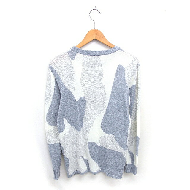 【中古】ハレ HARE ニット セーター 総柄 ボートネック ウール混 薄手 長袖 M アイボリー グレー /TT メンズ 【ベクトル 古着】 250306