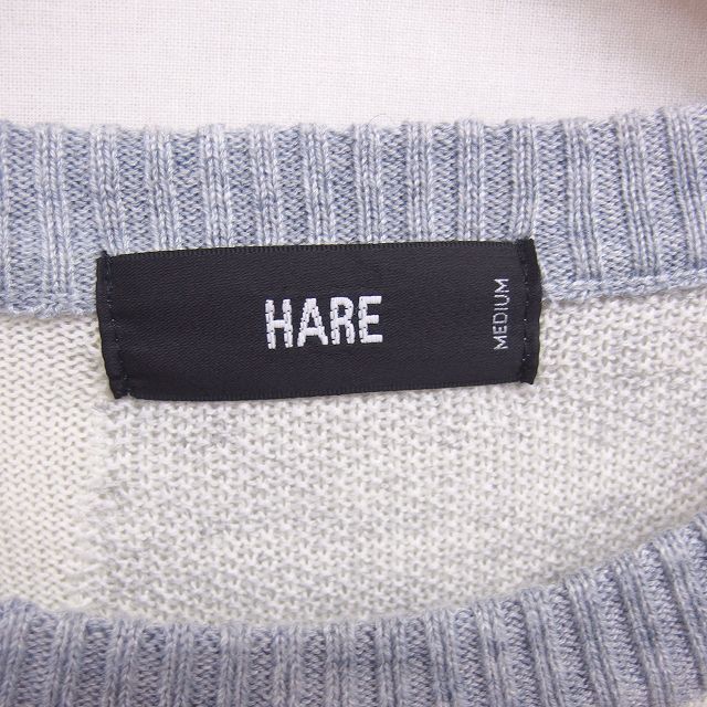 【中古】ハレ HARE ニット セーター 総柄 ボートネック ウール混 薄手 長袖 M アイボリー グレー /TT メンズ 【ベクトル 古着】 250306