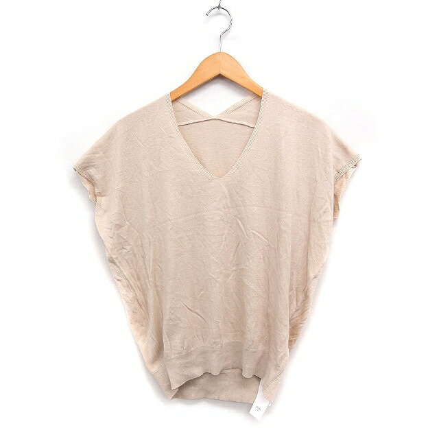 【中古】未使用品 ティティベイト titivate タグ付き サマー ニット セーター ベスト Vネック フレンチスリーブ 無地 F ベージュ /FT44 レディース 【ベクトル 古着】 250402