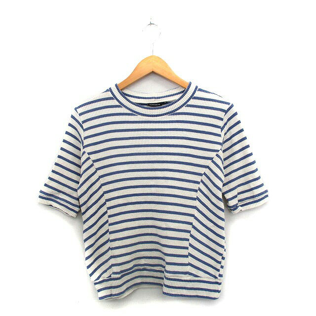 【中古】キュリオジテ CURIOSITE リブ カットソー Tシャツ 五分袖 コットン ボーダー M ホワイト 白 /KT20 レディース 【ベクトル 古着】 250411