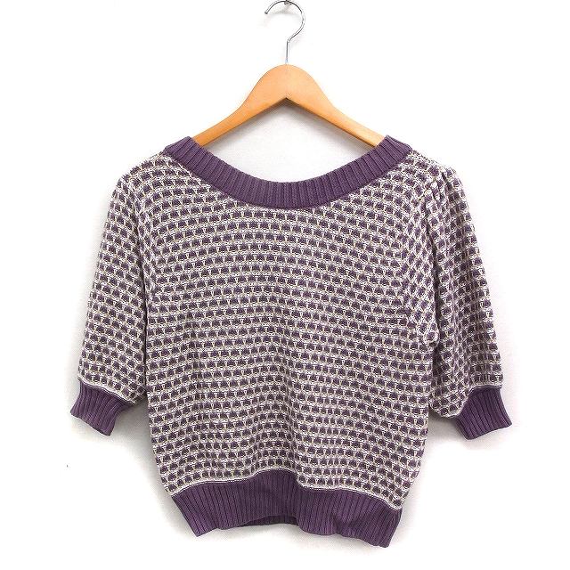 【中古】エムズエキサイト EMSEXCITE 柄編み ニット セーター 5分袖 バックリボン F ラベンダー 薄紫 /FT44 レディース 【ベクトル 古着】 250725(4)