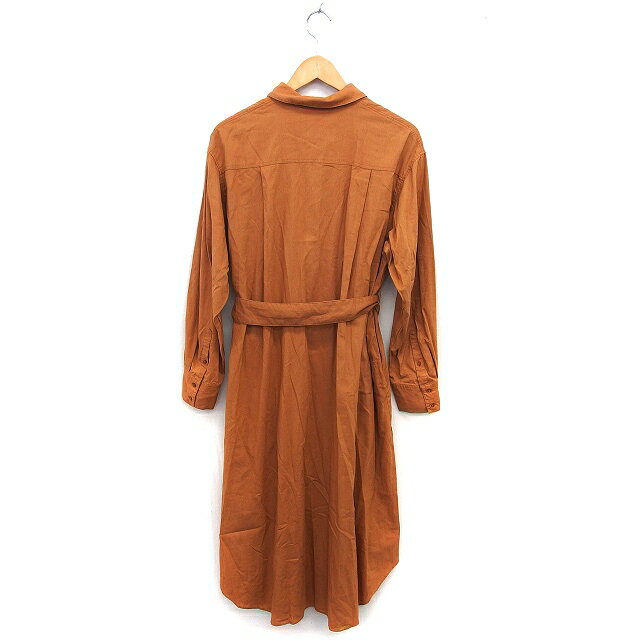 【中古】バビロン BABYLONE ステンカラー シャツワンピース フレア マキシ リボン リネン混 比翼仕立て ゆったり 長袖 F 茶 ブラウン /NT34 レディース 【ベクトル 古着】 250606