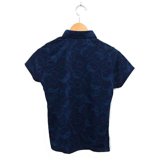 【中古】クランク clunk ゴルフウェア ポロシャツ ステンカラー ロゴ刺繍 プリント スリット 半袖 M 紺 ネイビー /NT19 レディース 【ベクトル 古着】 250618