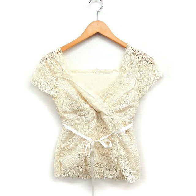 【中古】ストロベリーフィールズ STRAWBERRY-FIELDS レース ブラウス 半袖 クロスVネック リボン アイボリー 白 /FT17 レディース 【ベクトル 古着】 250616