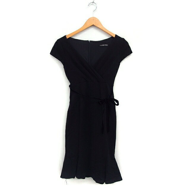 【中古】ストロベリーフィールズ STRAWBERRY-FIELDS マーメイド ワンピース ロング丈 キャップスリーブ クロスVネック 無地 リボン ブラック 黒 /FT31 レディース 【ベクトル 古着】 250620