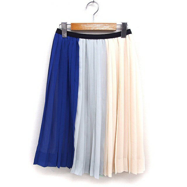 【中古】カーフ トゥループ caph troupe 配色 プリーツスカート ひざ丈 シフォン F アイボリー 白 ミント /FT29 レディース 【ベクトル 古着】 250620(4)