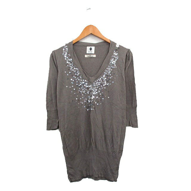 【中古】ブージュルード Bou Jeloud ニット チュニック Vネック 七分袖 スパンコール グレー 灰 /KT29 レディース 【ベクトル 古着】 250620