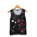 【中古】ソニア ソニアリキエル SONIA SONIA RYKIEL タンクトップ コットン 刺繍 総柄 38 チャコールグレー /KT14 レディース 【ベクトル 古着】 250620