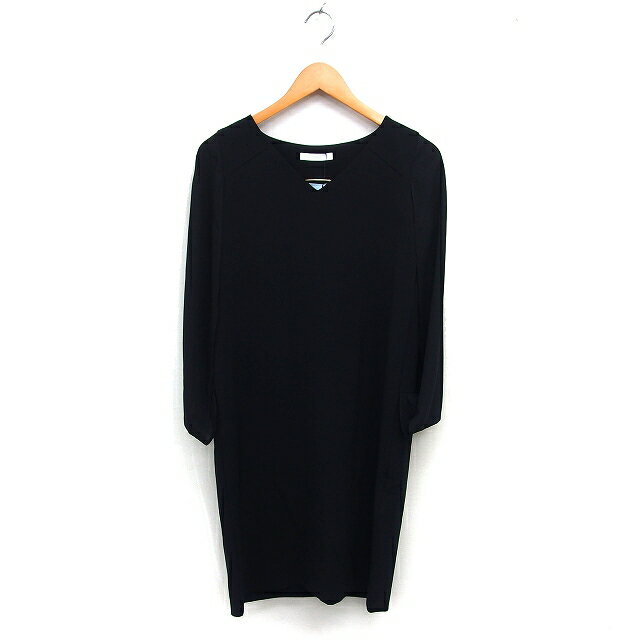 【中古】未使用品 トーナル TONAL タグ付き ケープスリーブ Iライン ワンピース ひざ丈 ドレス シフォン Vネック サイドジップ 38 黒 ブラック /NT30 レディース 【ベクトル 古着】 250625