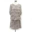 【中古】トゥービーシック TO BE CHIC セットアップ ティアード ブラウス 水玉 シフォン リボン フレア スカート ひざ下 七分袖 40 ベージュ /...