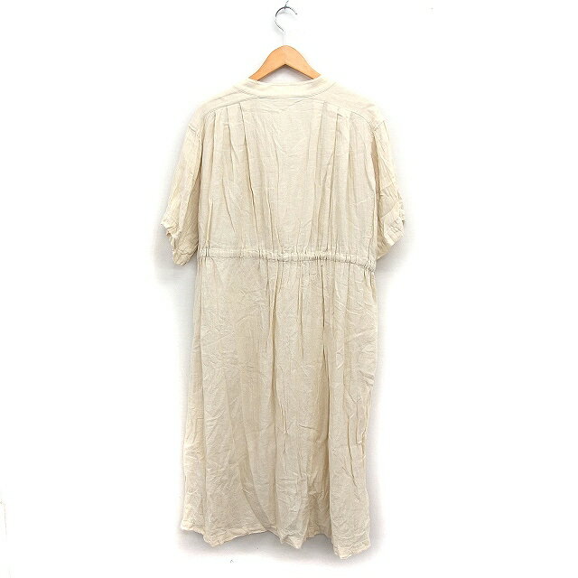 【中古】マウジー MOUSSY リネン ロング シャツワンピース 5分袖 ゆったり F クリーム /FT13 レディース 【ベクトル 古着】 250704
