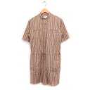 【中古】B&Y ユナイテッドアローズ BEAUTY&YOUTH ビューティー&ユース ストライプ オールインワン ハーフ丈 半袖 バンドカラー コットン 綿 M ブラウン 茶 /FT19 レディース 【ベクトル 古着】 250704
